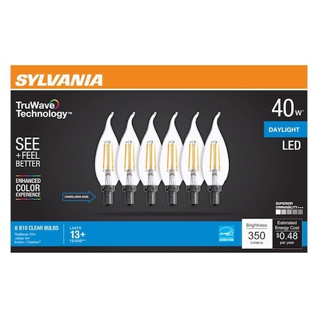 Sylvania Sylvania Truwave B10 E12 (Candelabra) LED Bulb Daylight 40 Watt Equivalence 6 pk 41320